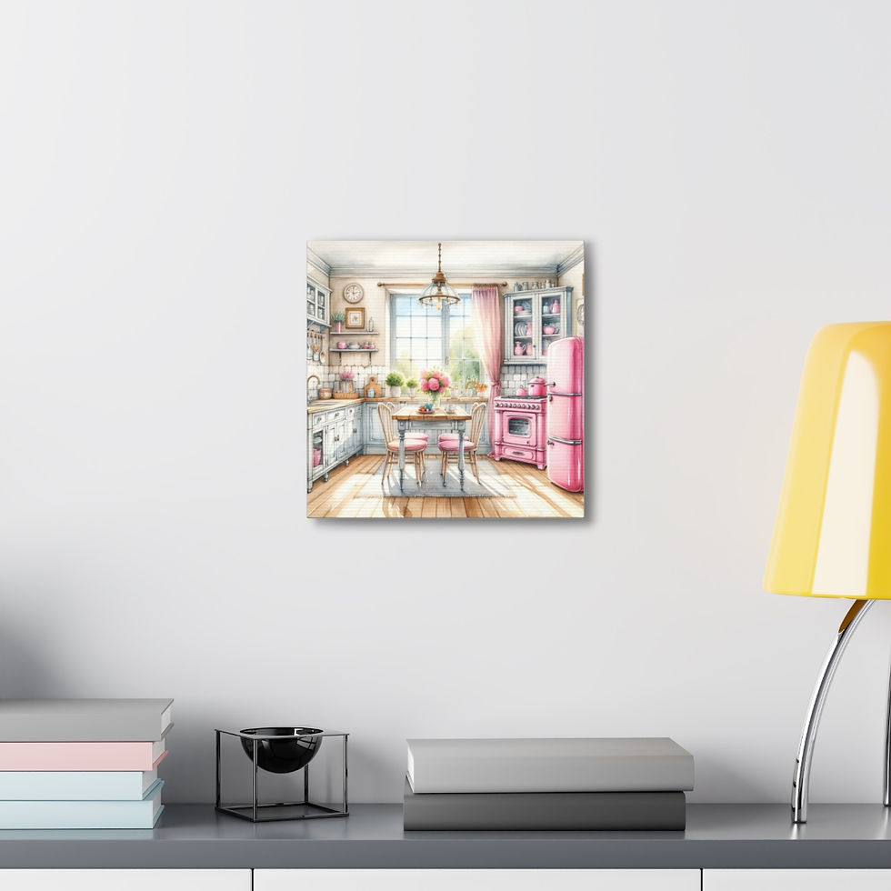 Thumbnail: Pink Retro Kitchen Art Shabby Cottage Farmhouse Kitchen Art Canvas Wall decor