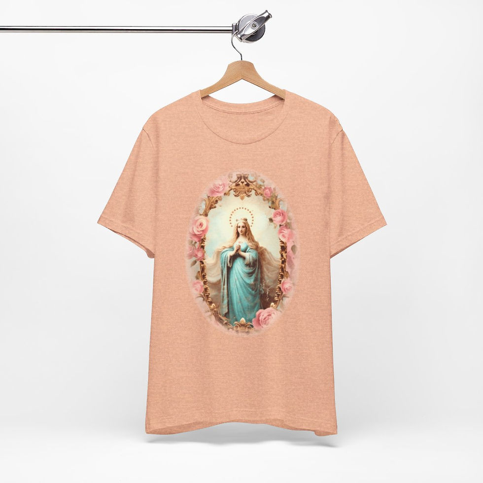 Thumbnail: Virgin Mary T-Shirt Shabby Pink Roses Ave Maria Art Tee Catholic Faith Gifts