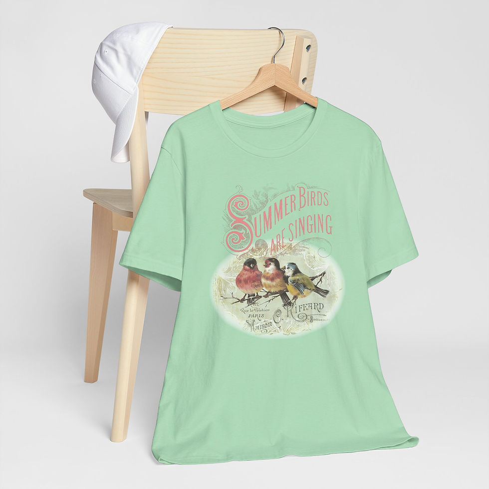 Thumbnail: Summer Birds Singing T-Shirt Shabby Victorian Art Tee Trendy Artistic Apparel