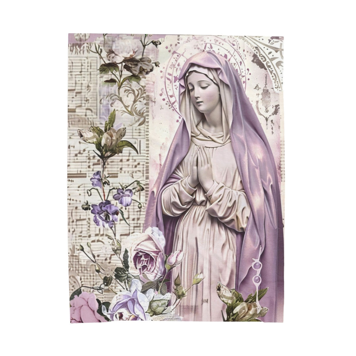 Shabby Throw Blanket Praying Virgin Mary Lavender French Decor Catholic Gift