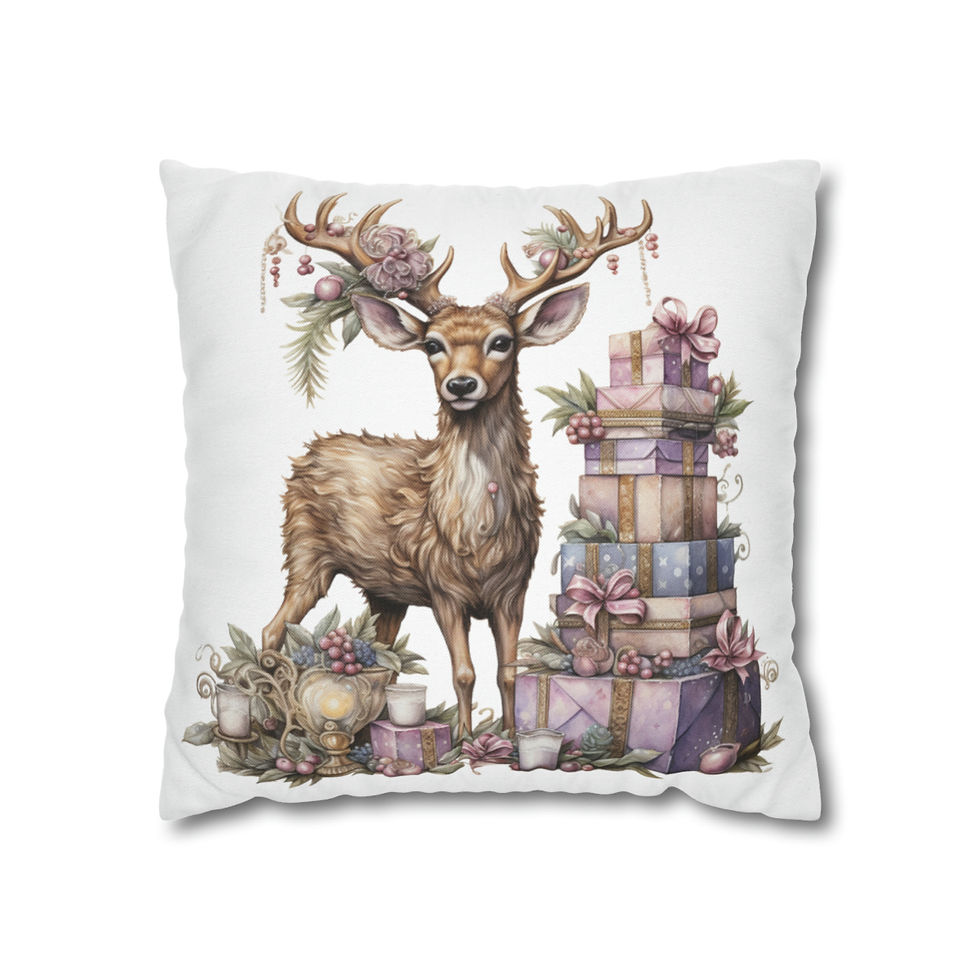 Thumbnail: Shabby Reindeer Christmas Throw Pillow cover Purple Gifts Holiday Decor