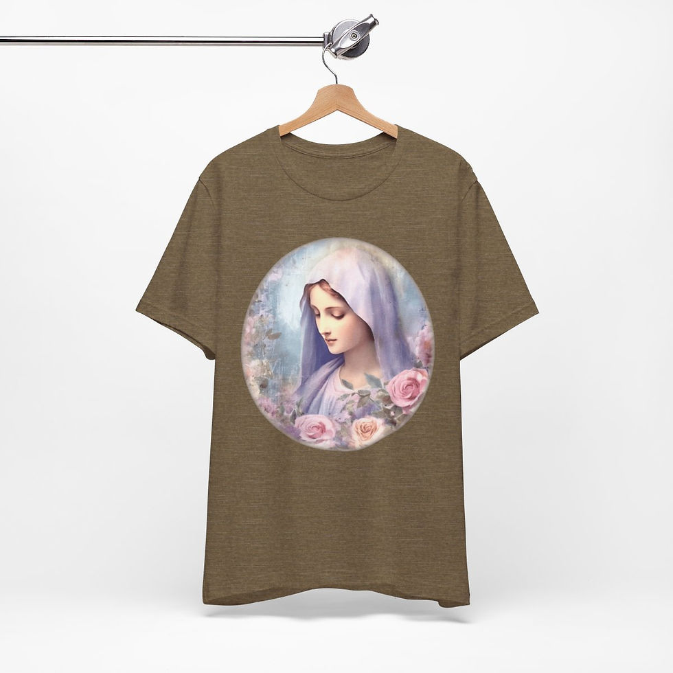 Thumbnail: Virgin Mary T-Shirt Shabby Pink Roses Ave Maria Art Tee Catholic Faith Gifts