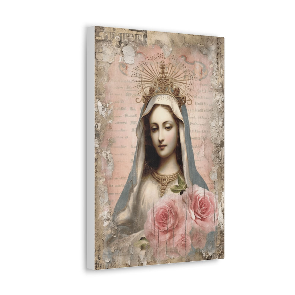 Thumbnail: Shabby Virgin Mary Canvas Art Vintage Style Pink Roses Pastel Religious Decor