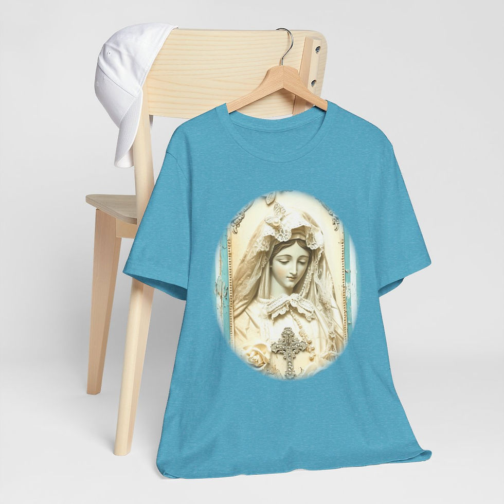 Thumbnail: Shabby Virgin Mary T-Shirt Ave Maria Religious Faith Art Tee Catholic Gifts