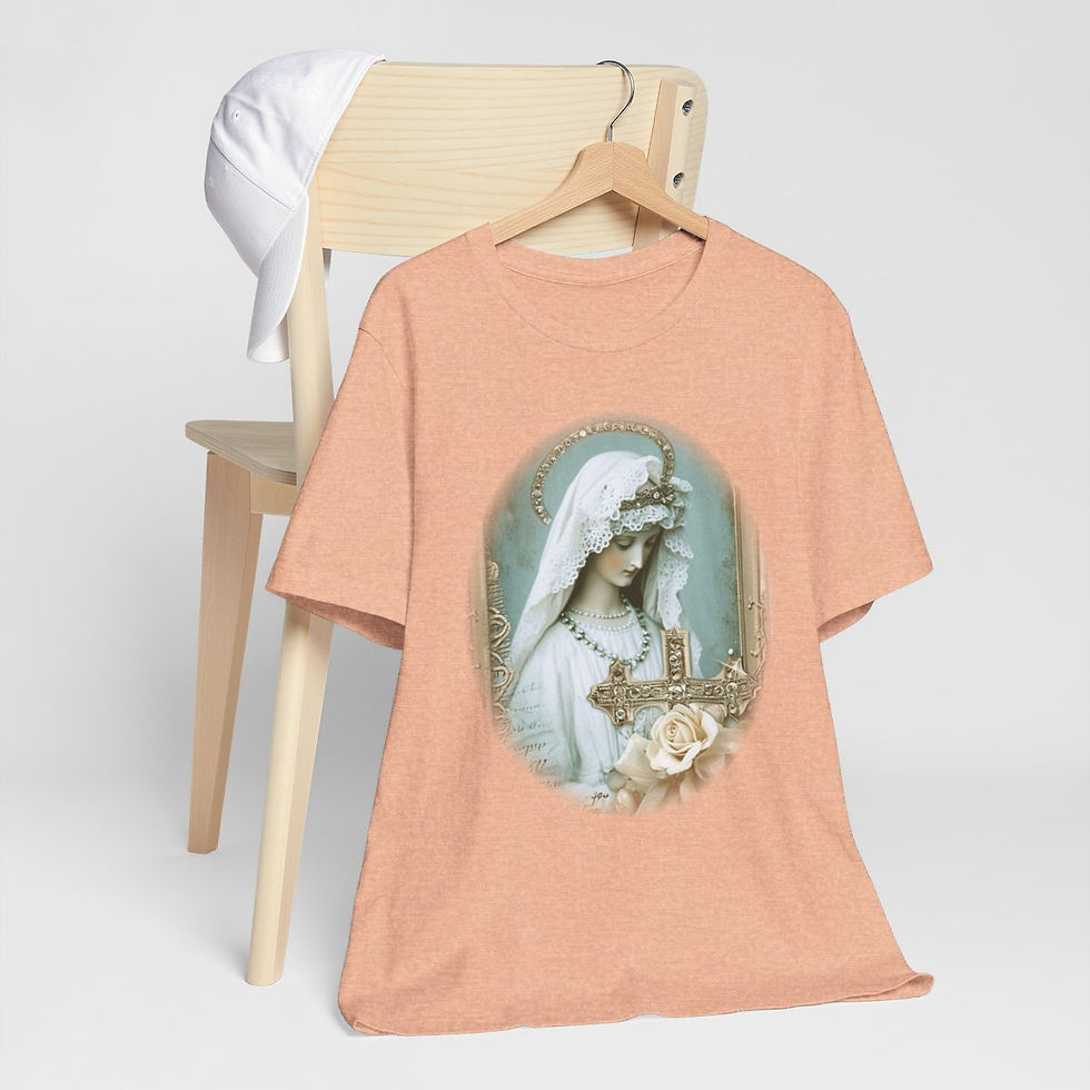 Thumbnail: Shabby Virgin Mary T-Shirt Ave Maria Religious Faith Art Tee Catholic Gifts