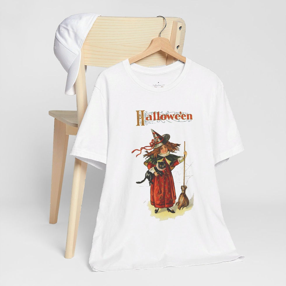 Thumbnail: Vintage Halloween T-Shirt Witch and Black Cat Cute Art Tee Trendy Apparel
