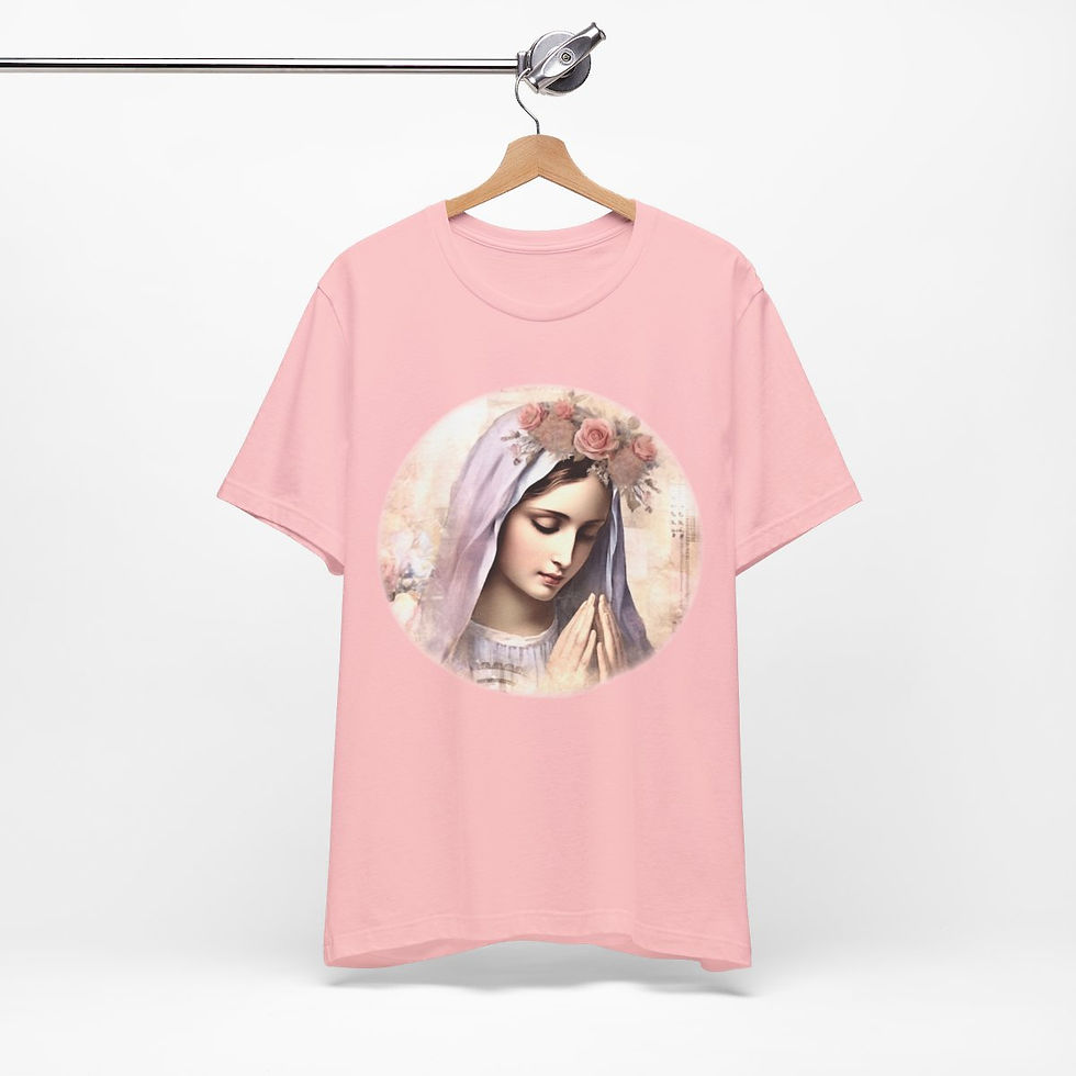 Thumbnail: Virgin Mary T-Shirt Shabby Pink Roses Ave Maria Art Tee Catholic Faith Gifts
