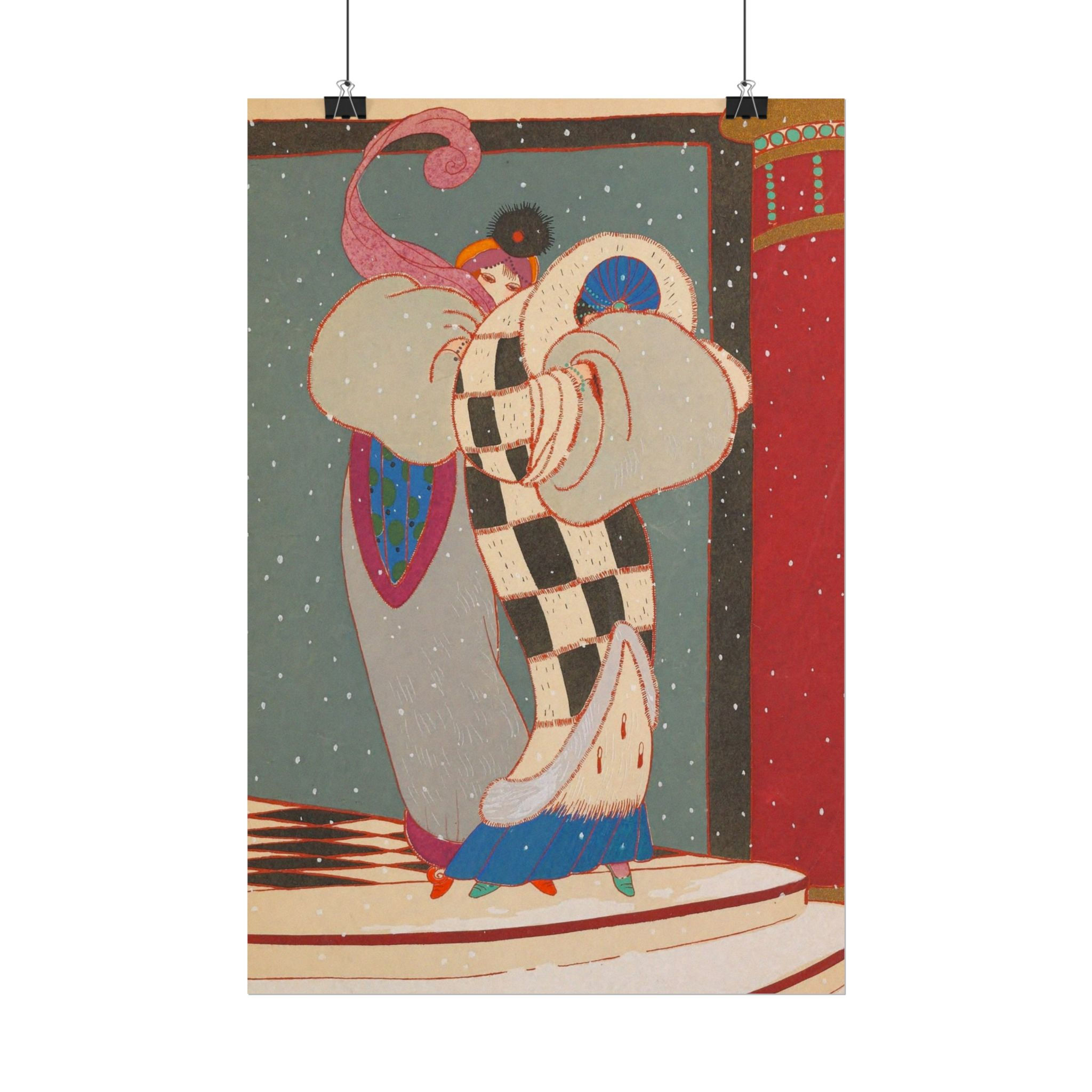 Charles Martin Art Print - Vintage French Art Deco Elegant Woman in Snow Giclee