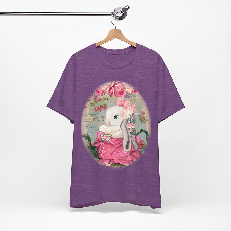 Thumbnail: Shabby T-Shirt Bunny having Tea Pink Roses Chic Art Tee Artistic Apparel & Gifts