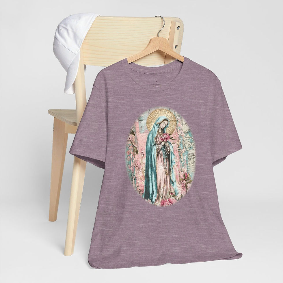 Thumbnail: Virgin Mary T-Shirt Shabby Mother Mary Praying Pink Catholic Art Tee