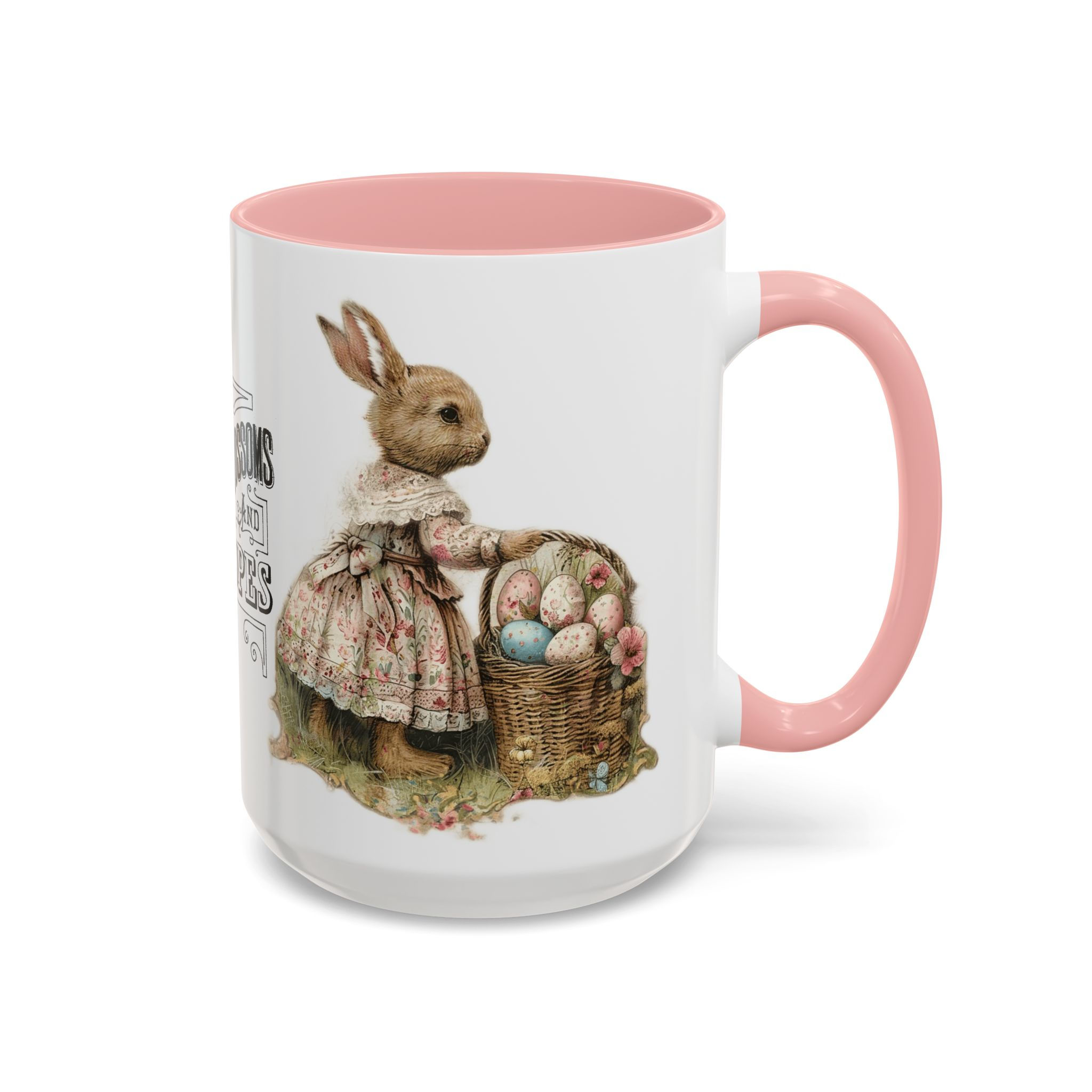 Vintage Rabbit Coffee Mug Easter Bunny Blossoms and Hopes French Country Gift 
