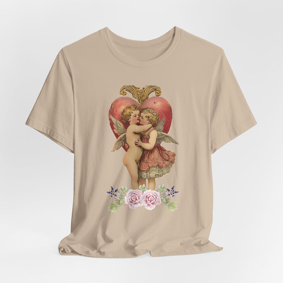 Thumbnail: Kissing Cherubs T-Shirt Shabby Cupid Pink Roses Artistic Gift Valentines Day Tee