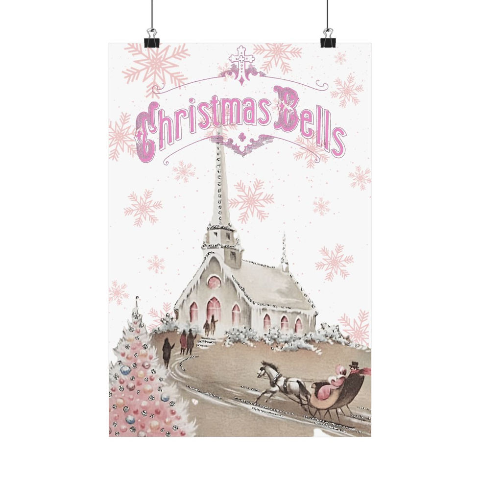 Vintage Pink Christmas Art Print Retro Christmas Church Holiday Wall Decor 
