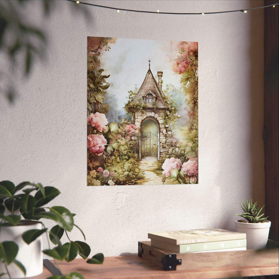 Thumbnail: Shabby French Art Print Pink Roses Garden Quaint Victorian Cottage Decor