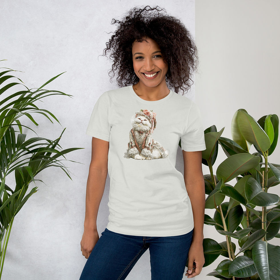 Thumbnail: Artistic Shabby Kitty T-Shirt, Victorian Cat Tee, Cat Lover Gift, Wearable Art