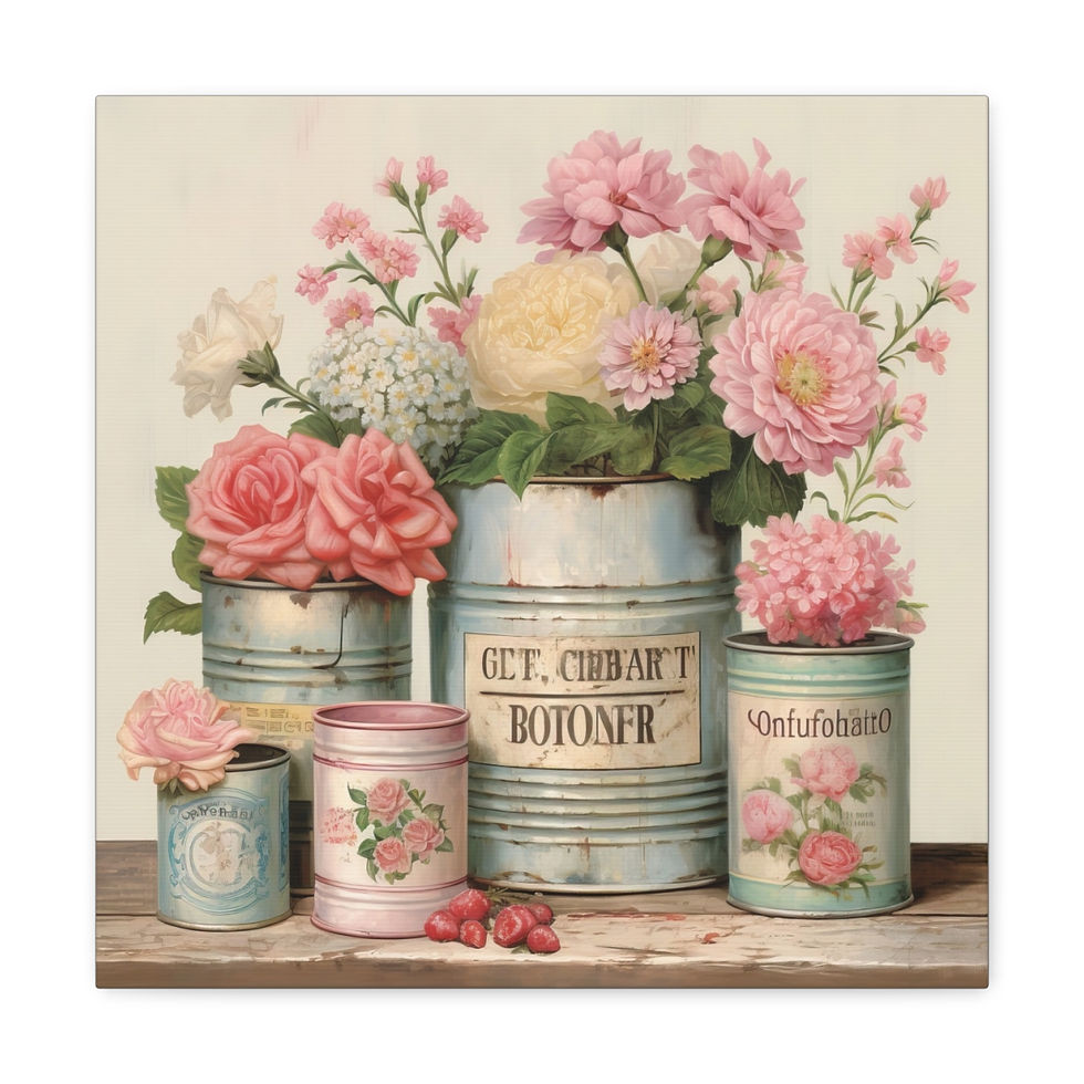 Thumbnail: Shabby French Country Canvas Art Jars Flowers Distressed Farmhouse Kitchen Decor