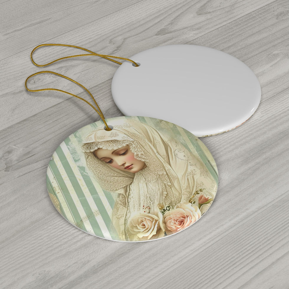 Thumbnail: Shabby Virgin Mary Ceramic Ornament Pastel Christmas Decor Catholic Gifts