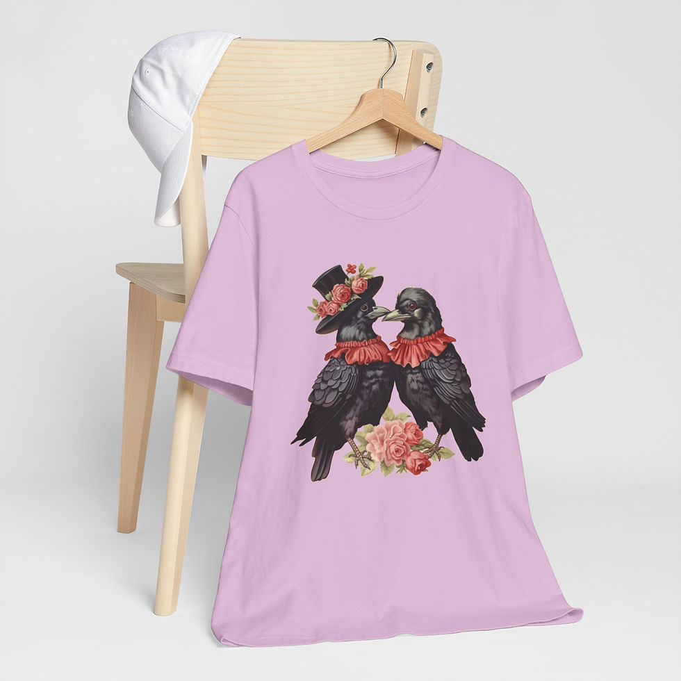Thumbnail: Crow Couple T-Shirt Roses and Romance Valentine's Day Artistic Crow Lover Gift 