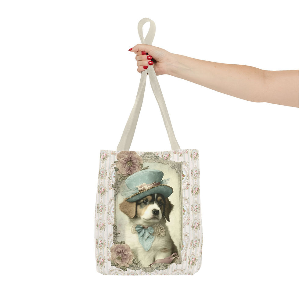 Thumbnail: Artistic Tote Bag Victorian Dog in Hat Art Shabby French Trendy Expressive Gift