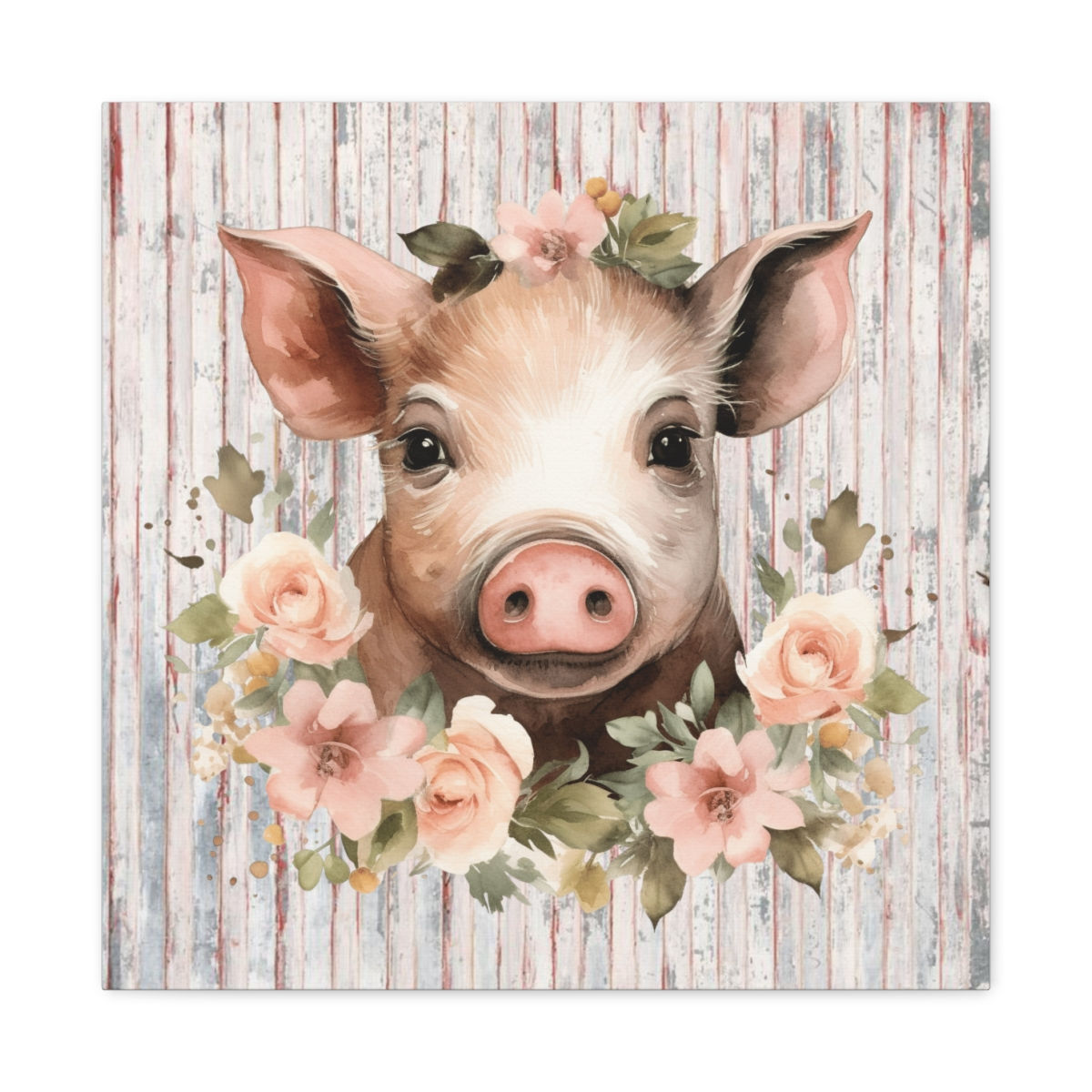 Farmhouse Canvas Art Sweet Pig Watercolor Print Shabby French Country Decor