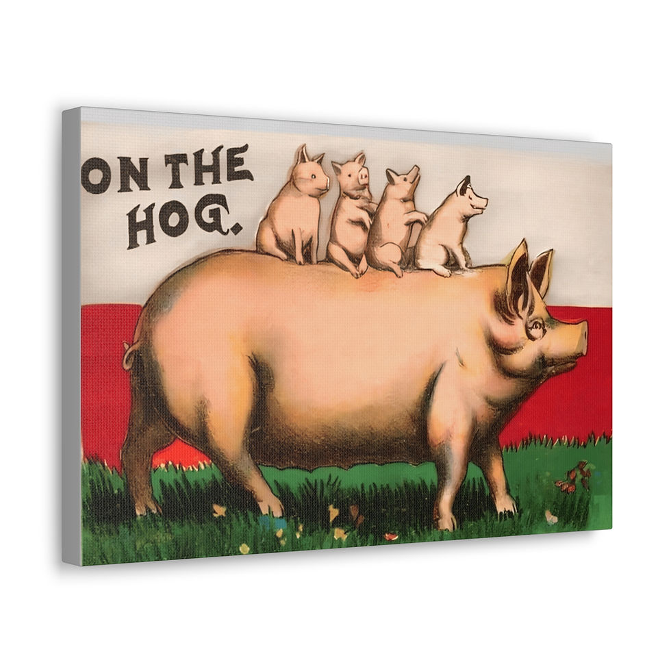 Thumbnail: Vintage Farmhouse Art Canvas On the Hog Pig and Piglets Wall Decor