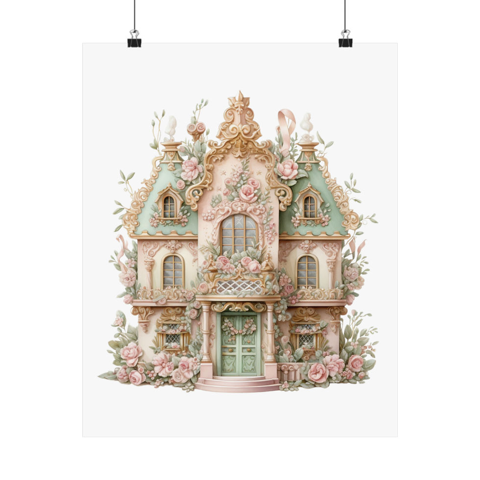 Thumbnail: Shabby Chic Wall Decor Victorian House Art Print Green & Pink roses