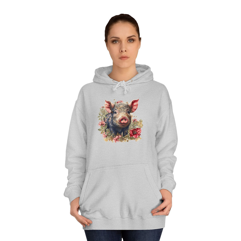Thumbnail: Fall Pig Hoodie Cozy Pig Lover Autumn Art Sweatshirt w/Pockets Expressive Gift