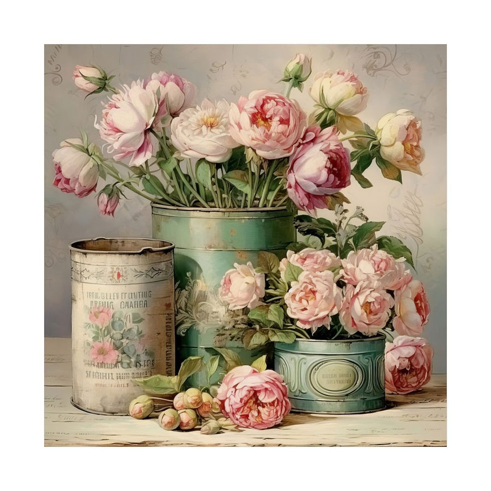 Thumbnail: Shabby French Farmhouse Art Print Pastel Distressed Jars & Flowers Kitchen Decor