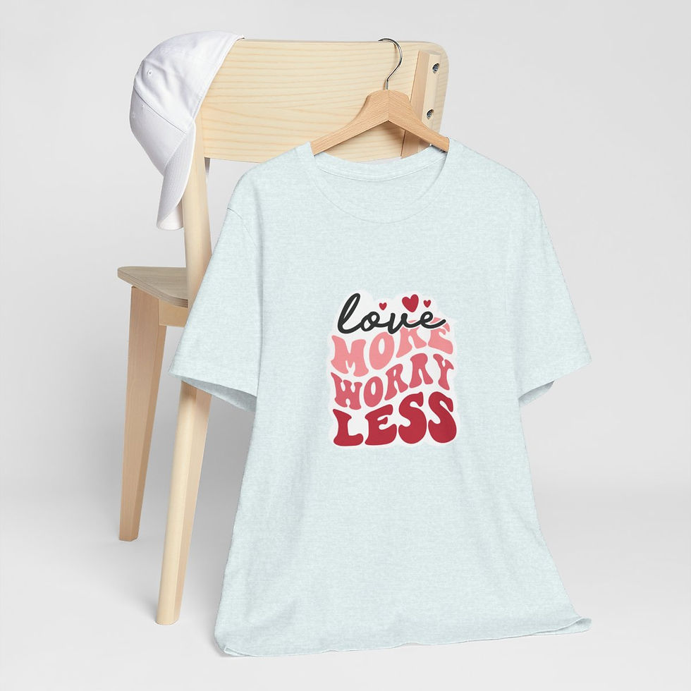 Thumbnail: Artistic T-Shirt Love More Worry Less Retro Art Tee Trendy Inspirational Gift