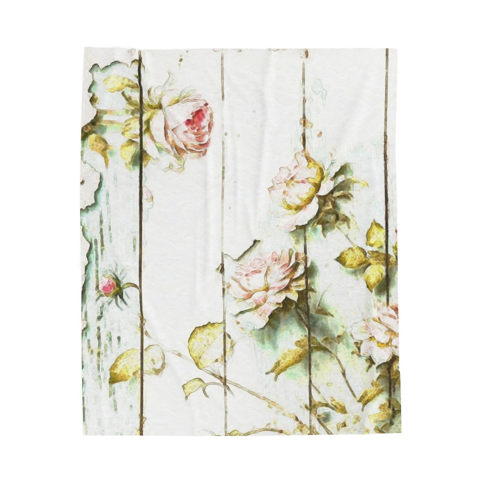 Thumbnail: Shabby Chic Decor Velveteen Blanket Vintage French Cottage Pink Roses 