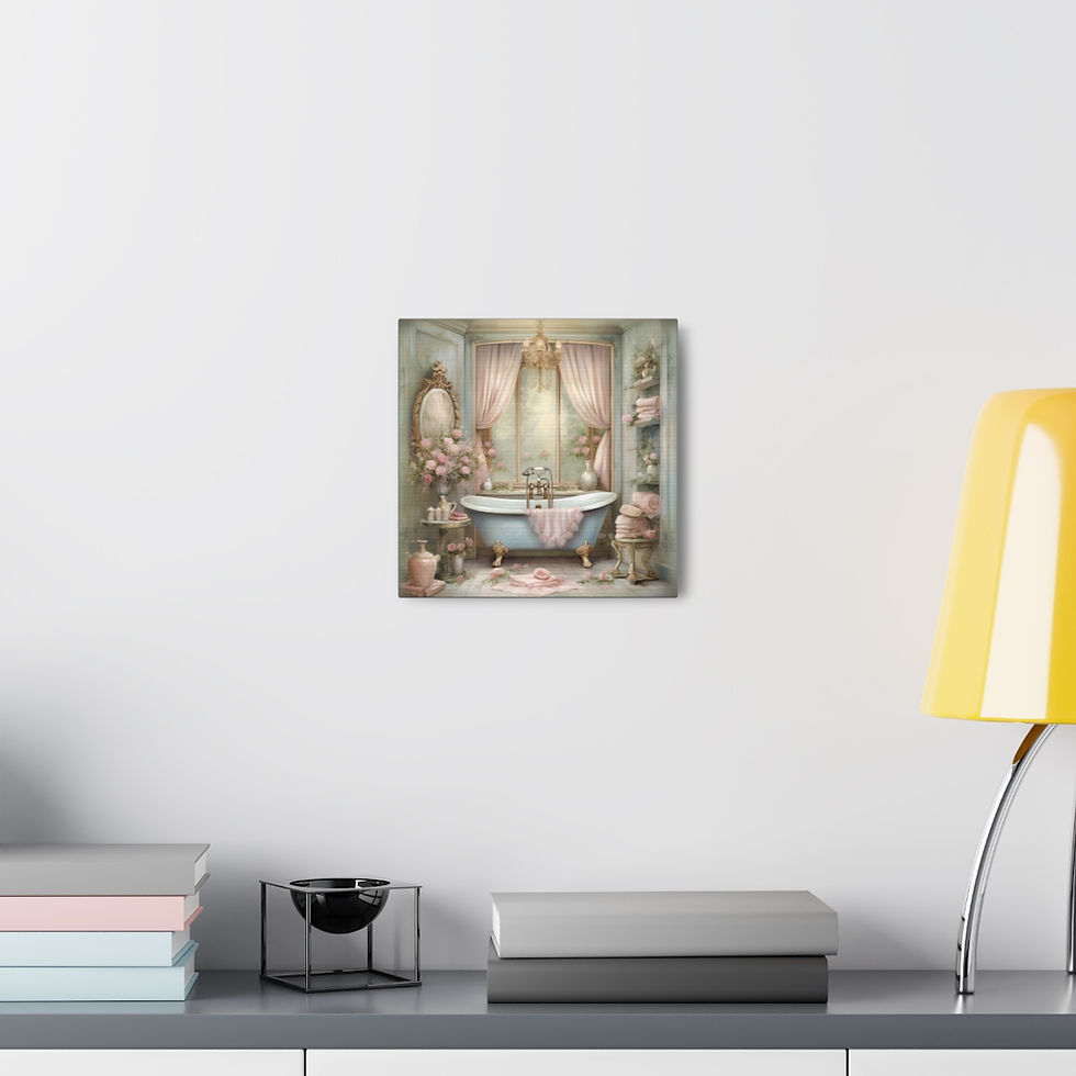 Thumbnail: Shabby Bathroom Art Victorian Tub Pink Roses French Country Canvas Print Artwork