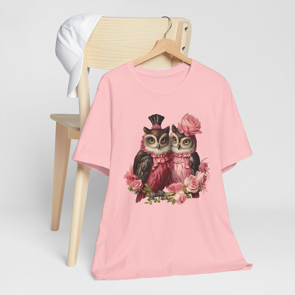 Thumbnail: Owl Couple T-Shirt Roses and Romance Valentine's Day Artistic Owl Lover Gift 