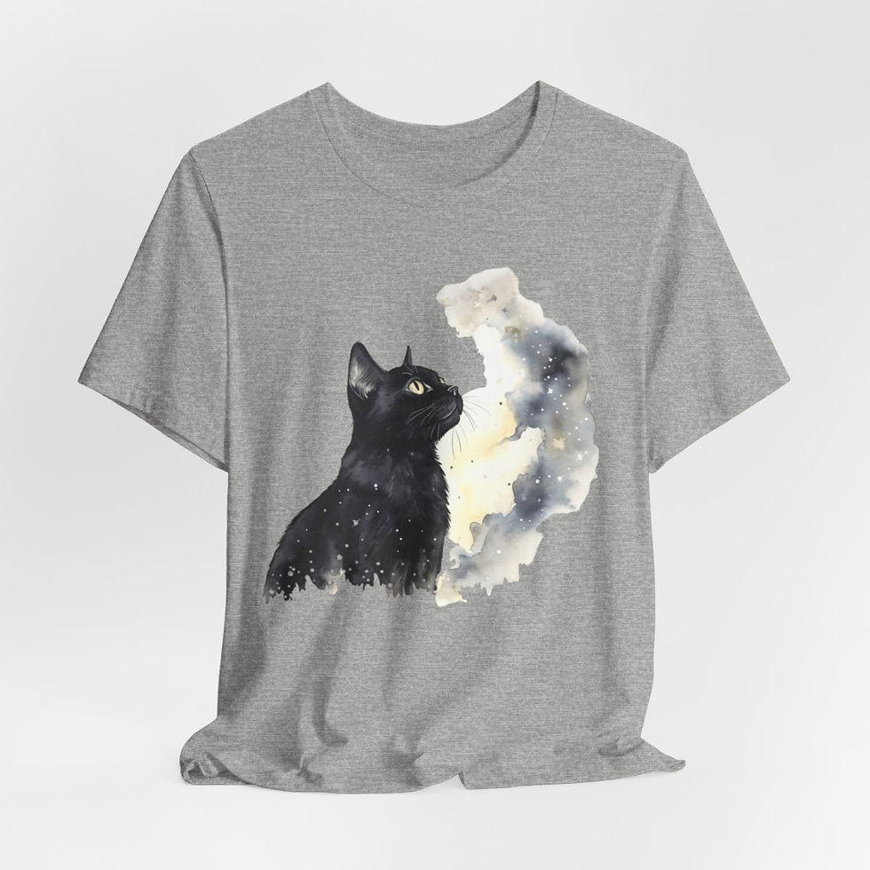 Thumbnail: Witchy T-Shirt Black Cat Starry Sky Art Tee Esoteric Expressive Halloween Gifts