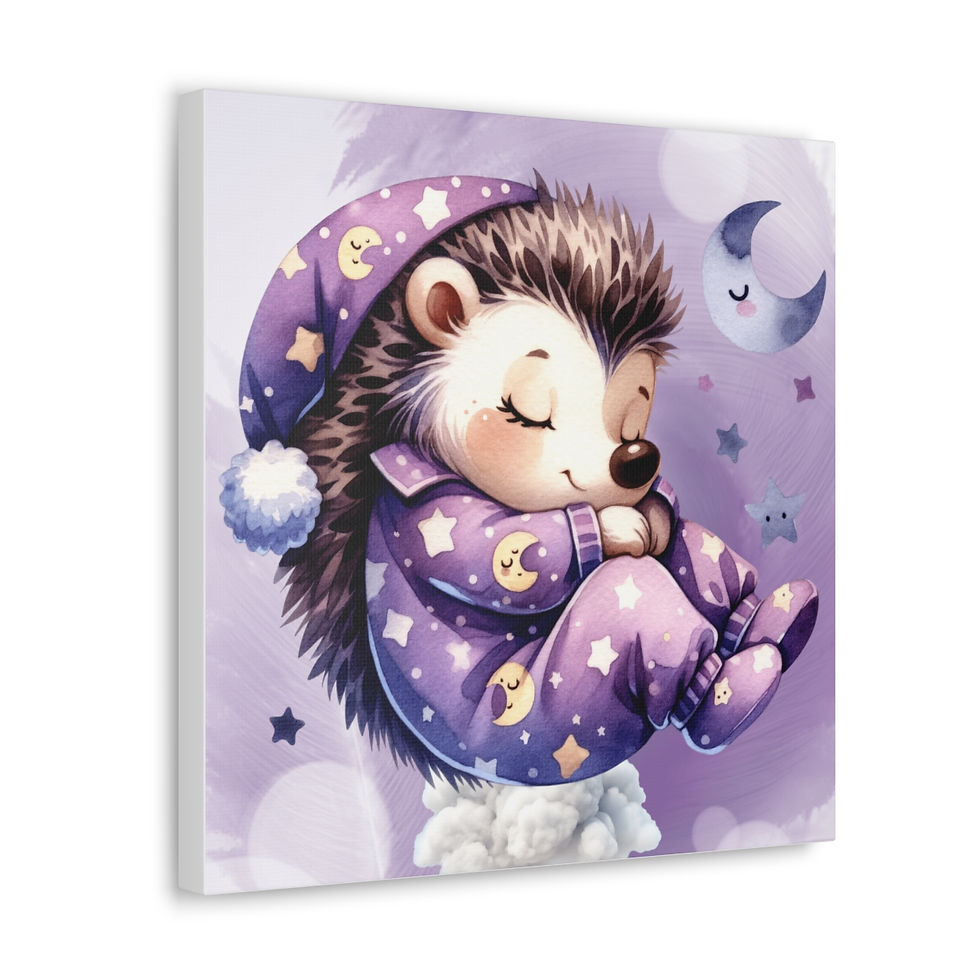 Thumbnail: Artistic Nursery Decor Canvas Art Sleepy Baby Hedgehog Purple Canvas Print 