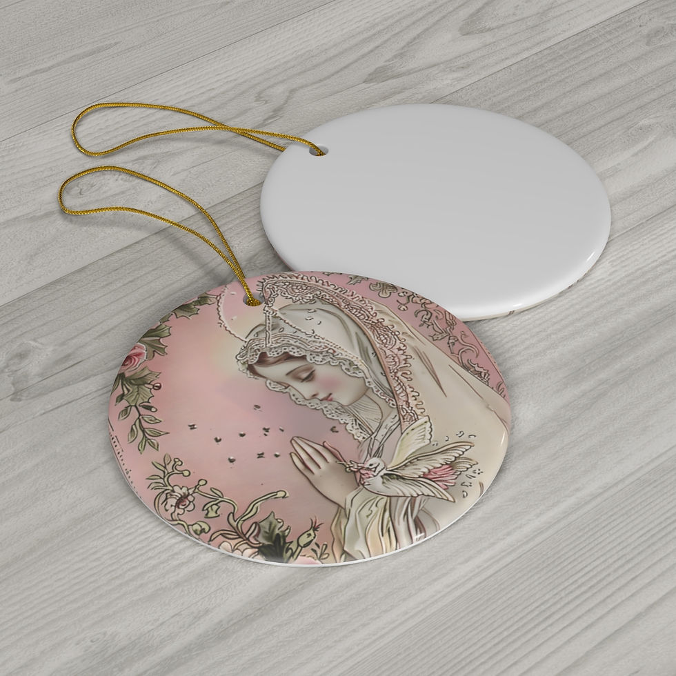 Thumbnail: Shabby Pink Virgin Mary Ceramic Ornament Pastel Christmas Decor Catholic Gifts