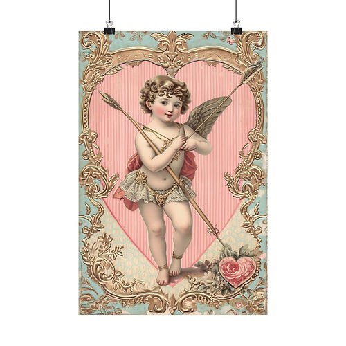 Vintage Cupid Art Print Angel of Love Pink Roses Cherub Artwork Romantic Decor