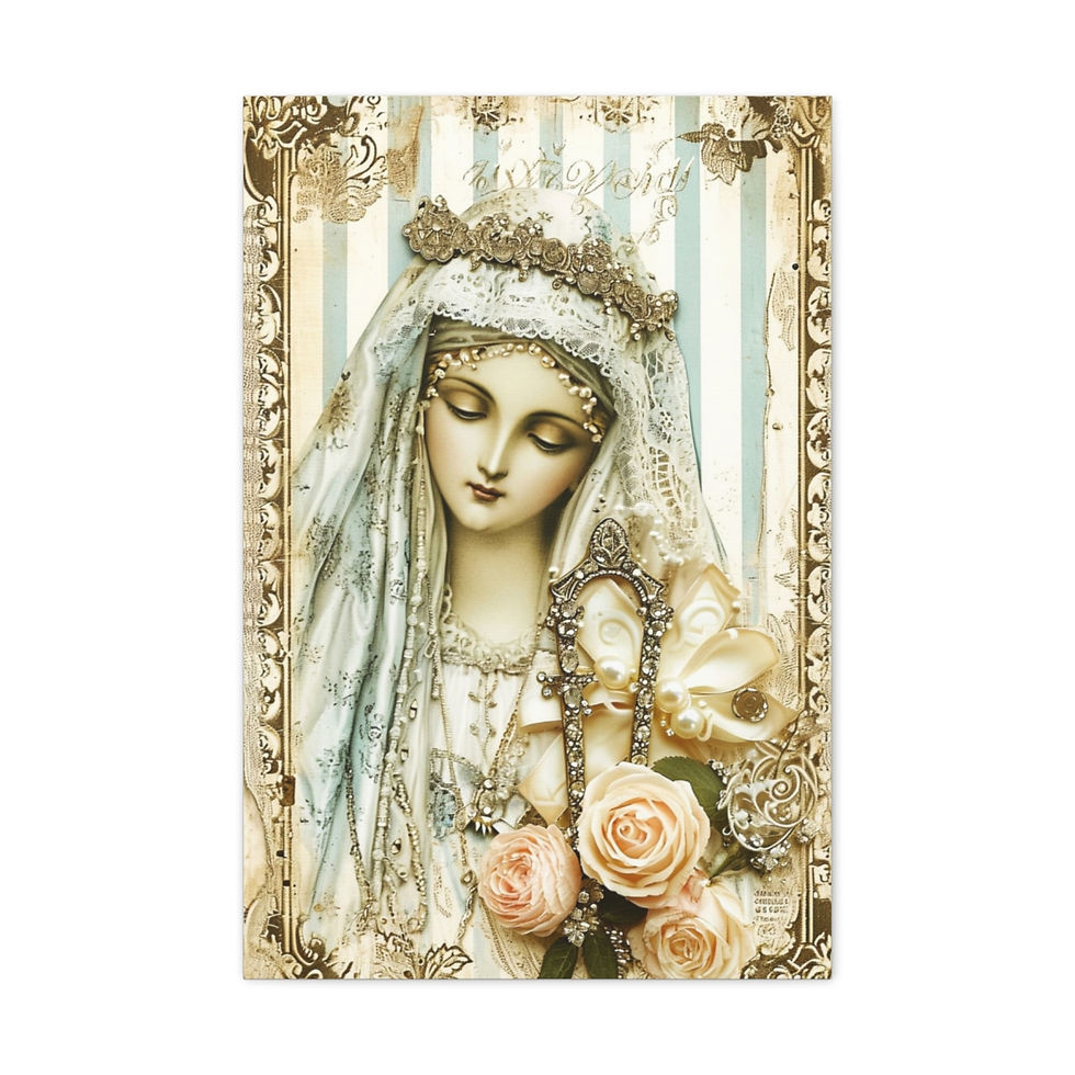 Thumbnail: Shabby Virgin Mary Canvas Art French Country Wall Decor Pastel Blue White Pink
