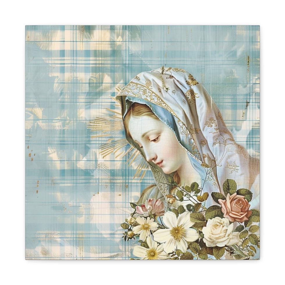Thumbnail: Shabby Virgin Mary Canvas Art French Country Wall Decor Pastel Blue White Pink