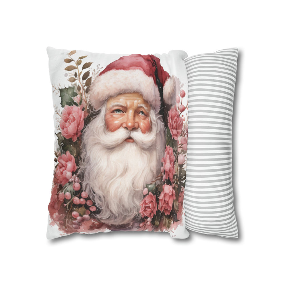 Thumbnail: Shabby Pink Christmas Throw Pillow Cover Victorian Santa Claus Artistic Decor