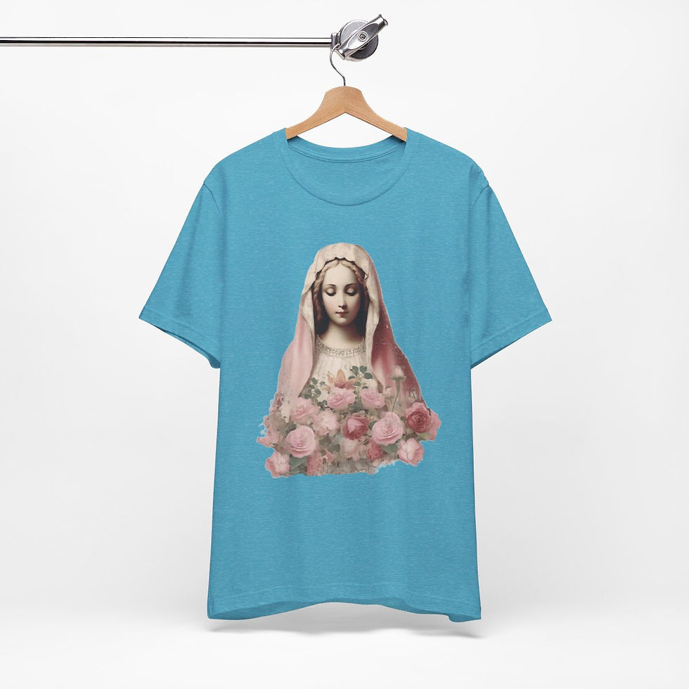 Thumbnail: Virgin Mary T-Shirt Shabby Pink Roses Ave Maria Art Tee Catholic Faith Gifts