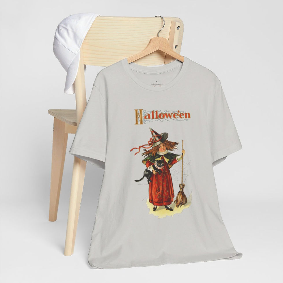 Thumbnail: Vintage Halloween T-Shirt Witch and Black Cat Cute Art Tee Trendy Apparel
