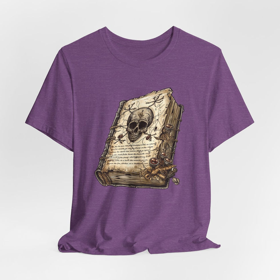 Thumbnail: Witchy T-Shirt Spell book with Skull Art Tee Esoteric Expressive Halloween Gifts