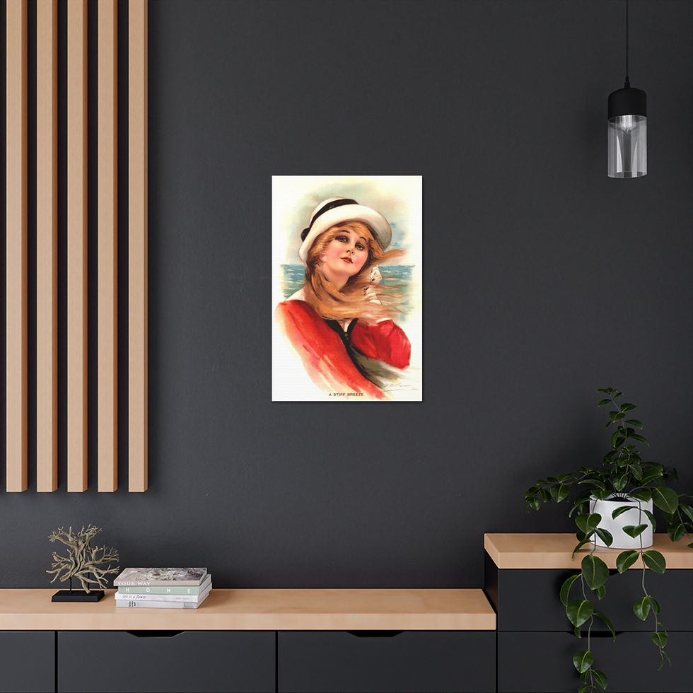 Thumbnail: Vintage Art Canvas Beach Print Woman at the Ocean Beachy Seashore decor