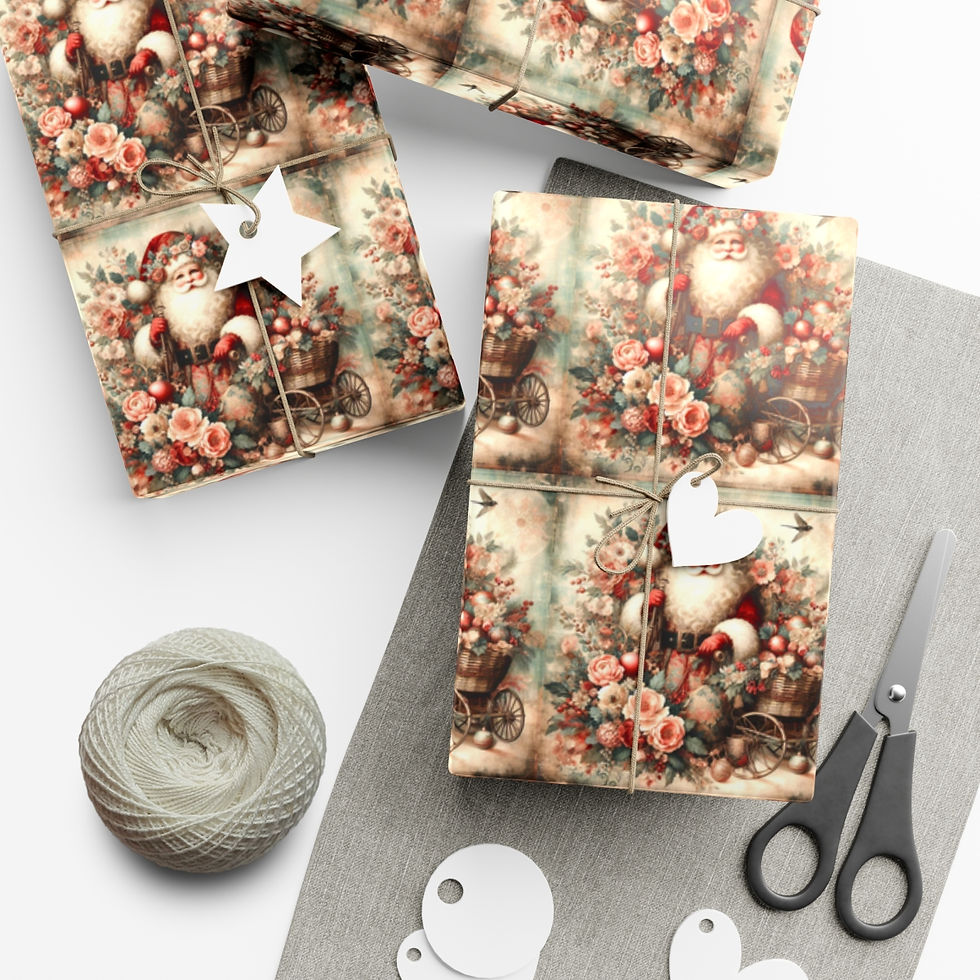 Thumbnail: Christmas Wrapping paper Victorian Santa Claus Gift Wrap Shabby Roses Farmhouse