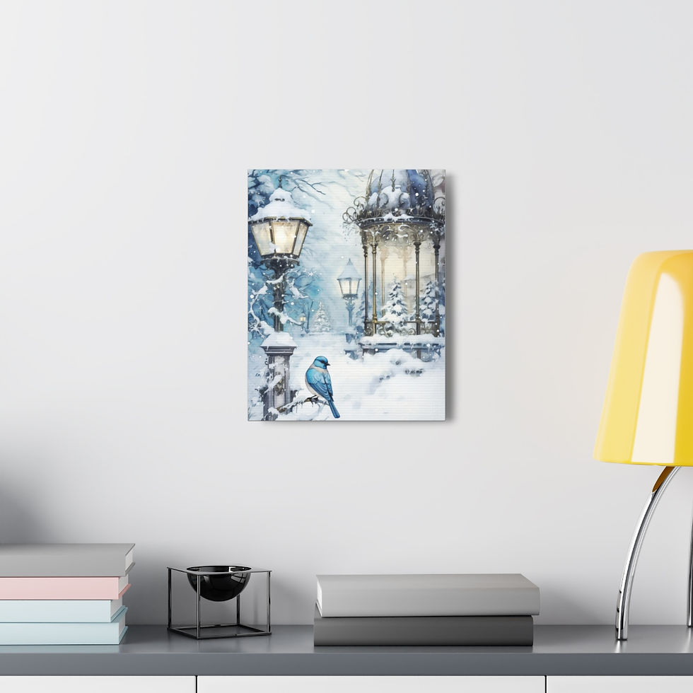 Thumbnail: Snowy Gazebo Blue Bird Canvas Art Pastel Canvas Print Home Decor