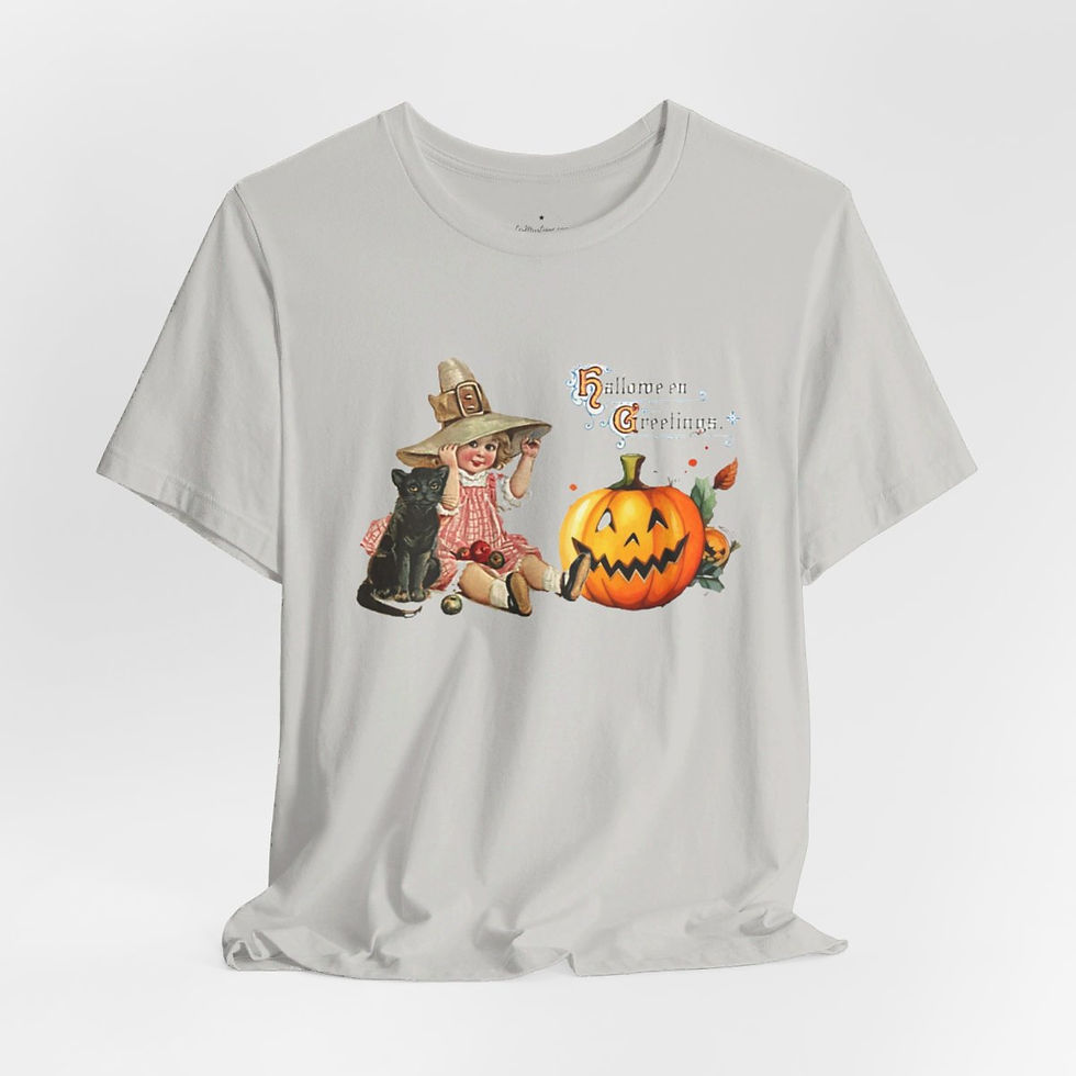 Thumbnail: Vintage Halloween T-Shirt Witch Black Cat Pumpkin Retro Art Tee Trendy Apparel