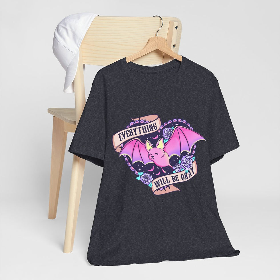 Thumbnail: Fun T-Shirt Everything Will Be Okay Pink Bat Art Tee Retro Apparel Artistic Gift