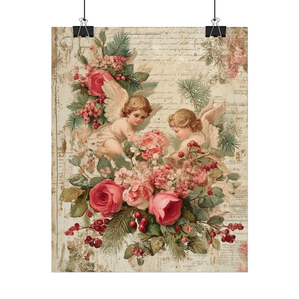 Thumbnail: Vintage Victorian Cherubs & Roses Art Print - Romantic Shabby Chic Wall Decor