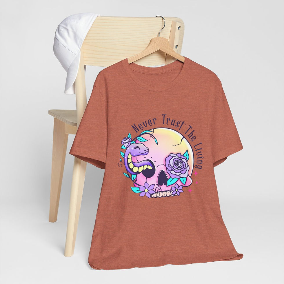 Thumbnail: Witchy T-Shirt Never Trust the Living Skull Art Tee Expressive Fun Gifts