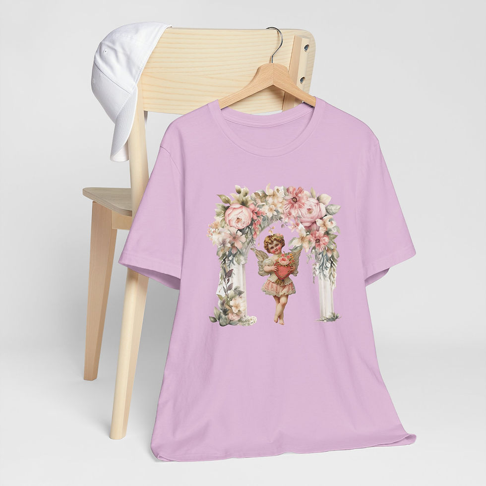 Thumbnail: Vintage Cherub T-Shirt Shabby Cupid Pink Roses Artistic Gift Valentine's Day Tee